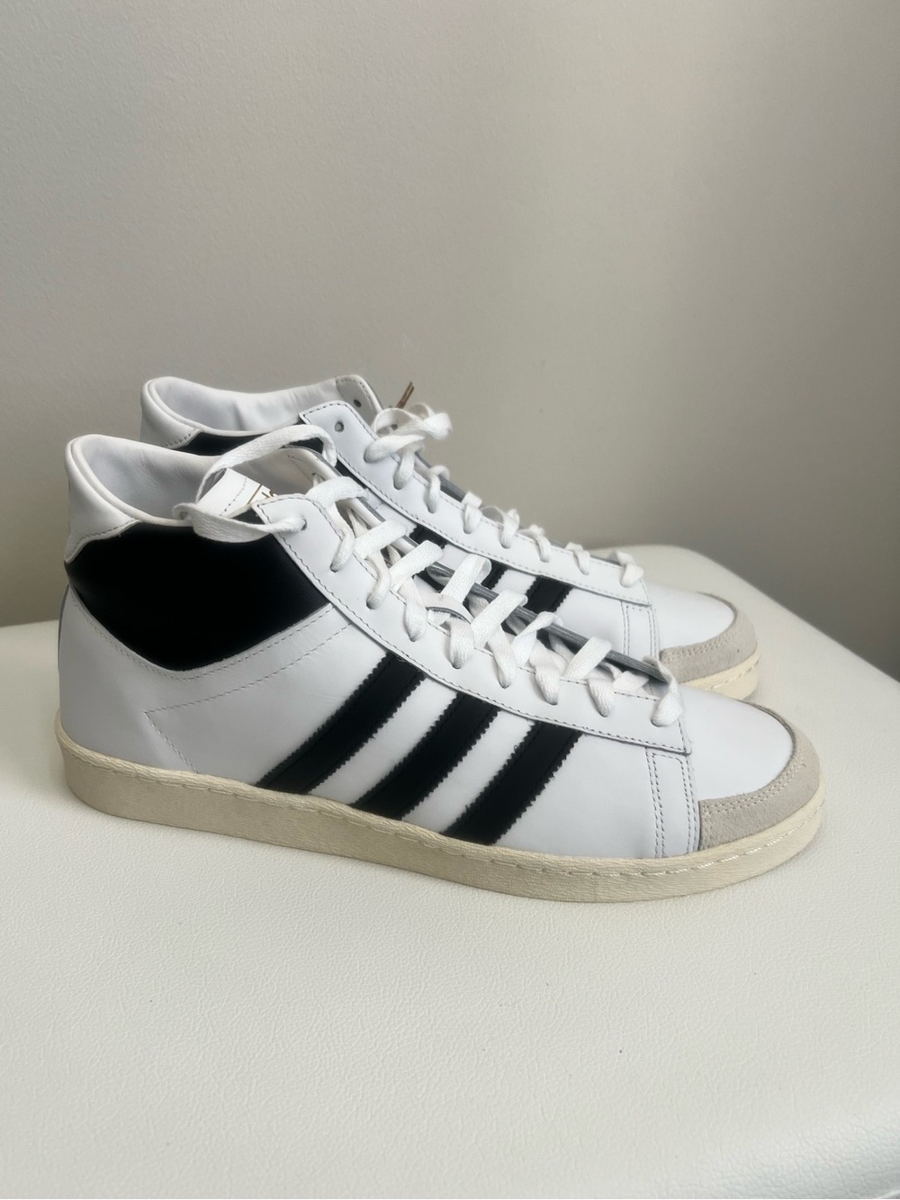 Adidas JABBAR White High-Top Sneakers with Black Stripes Size 11.5 NEW!!